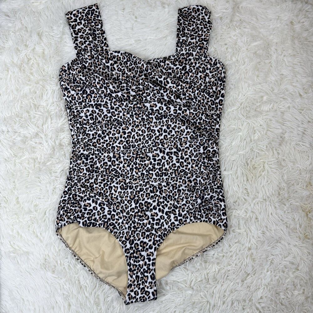 Albion The Savannah Ruched One-Piece Swimsuit Size XL Leopard EUC